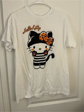 Sanrio Hello Kitty Women's Halloween T-Shirt Black Cat Striped Costume White S/M